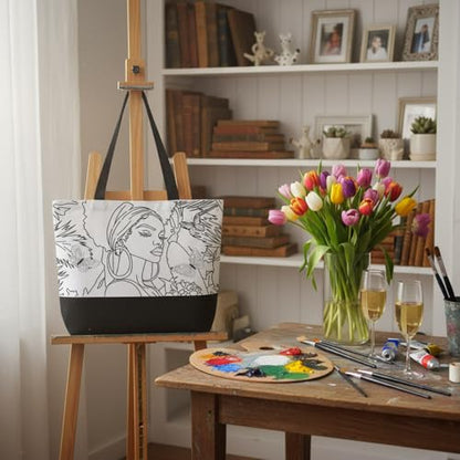 Locmeo 10 Set Paint and Sip Canvas Bags Pre Drawn Kit,Afro Queen - style: Afro Queen