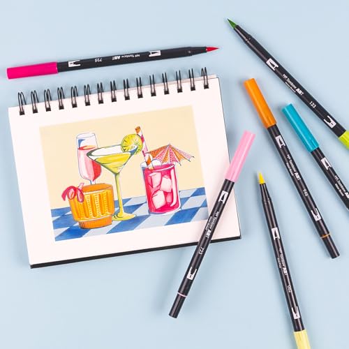 Tombow 56243 Dual Brush Pen Art Markers, Happy Hour, 6-Pack. Brush/Fine Tip