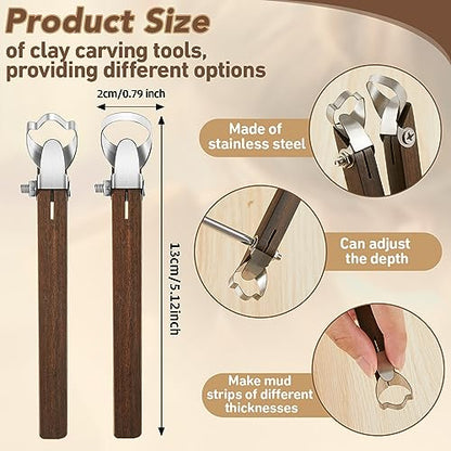 Therwen 5 Pcs Pottery Trimming Tools Clay Scrapers Wooden Handle Ceramic