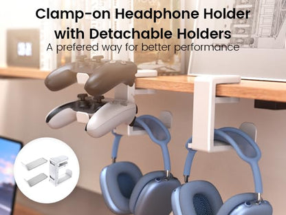 EURPMASK 3-in-1 Rotating Headphone Stand w/2 Detachable Controller Holders - color: Gaming Combo White 1 Pack