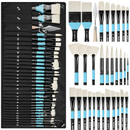 Nicpro 30pcs Paint Brush Set for Acrylic Painting, Oil, Watercolor, Gouache - color: Black-blue