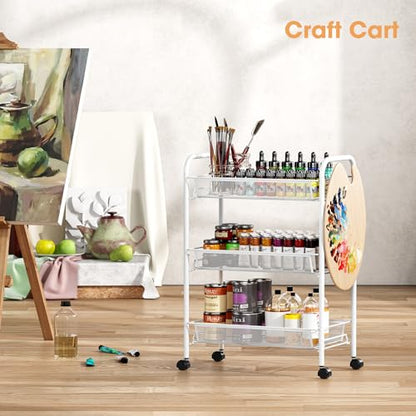 TOOLF 3 Tier Rolling Cart, Metal Utility Storage Cart with Wheels, White - color: White, size: 3-Tier