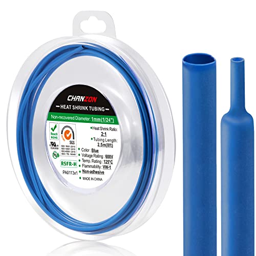 Chanzon 2:1 Ratio 1/24" (1mm) Heat Shrink Tubing 8Ft Roll Blue - color: Blue, size: 1mm (1/24") - 8FT