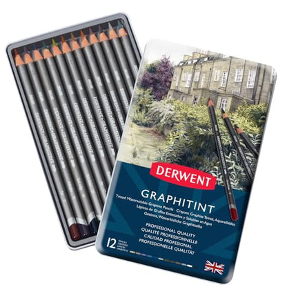 Derwent Graphitint Pencils, Metal Tin, 12 Count (0700802) - size: 1 Count (Pack of 12)