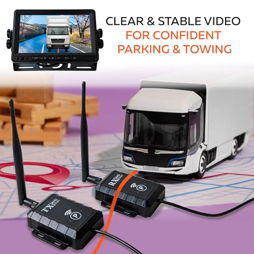 - Wireless Backup Camera Video Transmitter & Receiver Kit for Vehicle – CVBS NTSC 2.4G, Long Range 500m, Low Latency, 12–24V, RCA or 4-Pin