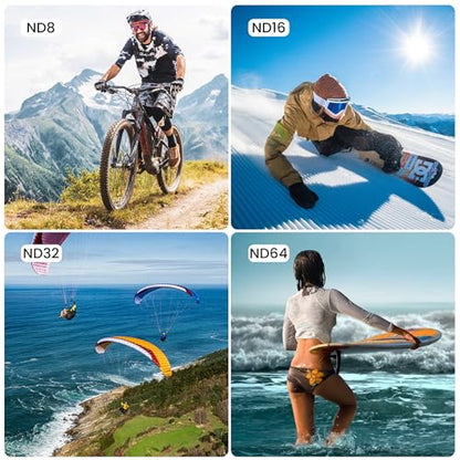 Walking Way ND Filter Set Compatible with DJI Osmo Action 5 Pro/Action 4-4 Pack (ND8, ND16, ND32, ND64), Neutral Density Filters HD Optical Glass/Multi-Coated/Aluminum Frame - style: ND8/ND16/ND32/ND64