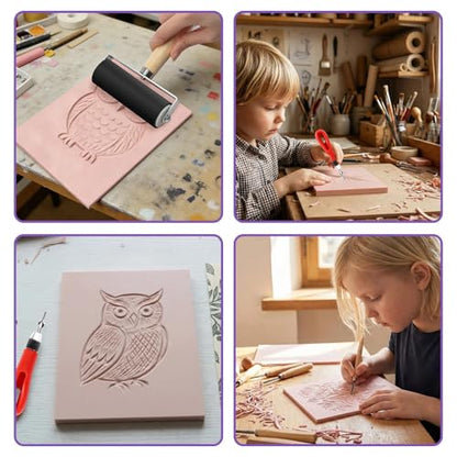 6 Pack Linocut Kit for Printmaking, 4 Pcs Rubber Stamp Carving Blocks - color: 6pack, size: kit-8"x6"