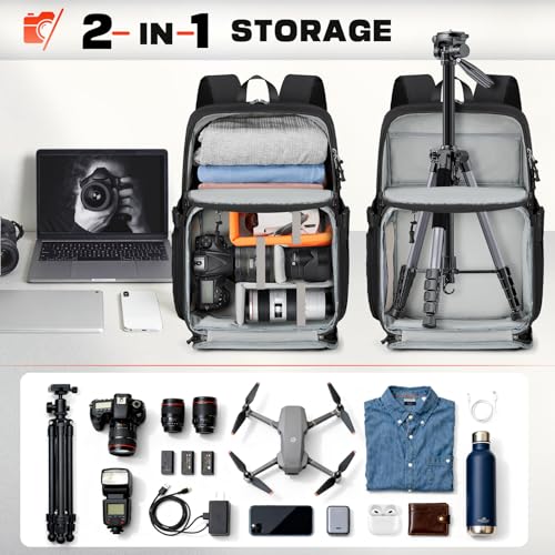 RAINSMORE Camera Backpack, DSLR/SLR/Mirrorless Camera Bag for Photographers - color: Black