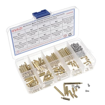 295PCS M2 Brass Male-Female Hex Standoffs, 304 SS Screws & Nuts Kit - size: M2