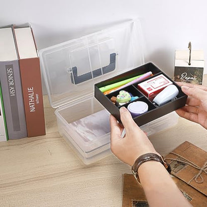 JUXYES Clear Art Craft Supply Storage Bin Sewing Box With Handle Lid - color: Black, size: 1 Pack