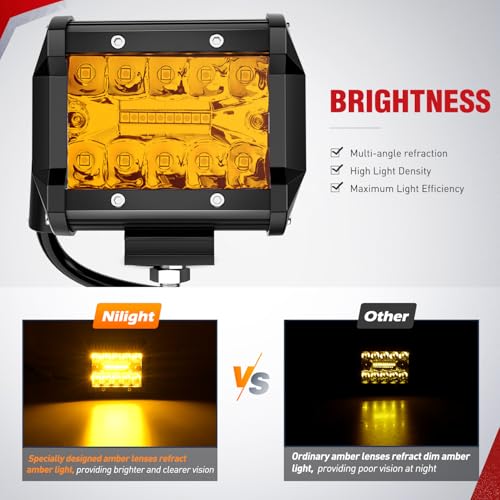 Nilight 4 Inch Amber LED Light Pods 2 PCS 60 W - color: Amber Led Pods