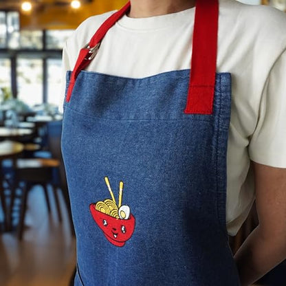 100% Cotton Printed Kitchen Apron with 2 Pockets for Men and Women – Adjustable Chef Apron - Machine Washable - color: Denim Blue