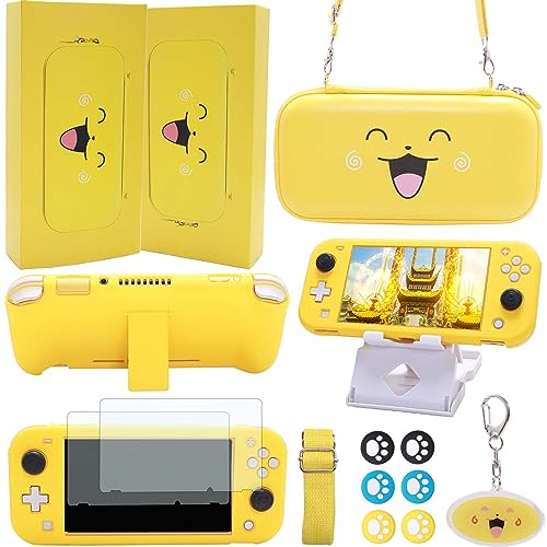 GUTIAL Accessories Bundle for Nintendo Switch Lite - Cute Kawaii NS Lite Accessories kit for Grils Boys Kids with Carrying Case, Cartoon Cover Case, Screen Protector, Stand - Yellow - color: Switch Lite Yellow, size: for Switch Lite (2019）