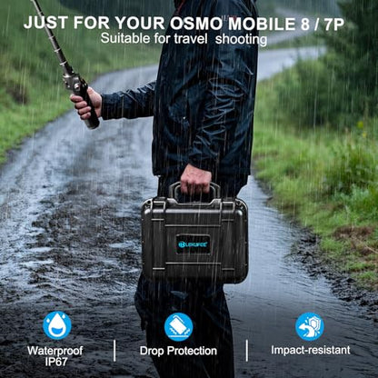 Lekufee Portable Waterproof Hard Case for DJI Osmo Mobile 8, Osmo Mobile 7P / 7, Gimbal Stabilizer, DJI Mic 3/2 / Mic Mini & More Accessories(Case Only)