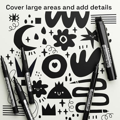 ARTISTRO Black Paint Pens - Various Tips - Set of 5 - color: Black