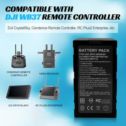 Replacement for DJI WB37 Remote Controller Battery, Compitable with DJI High-Bright Remote Monitor, FPV CrystalSky Monitor and Cendence Controller,etc