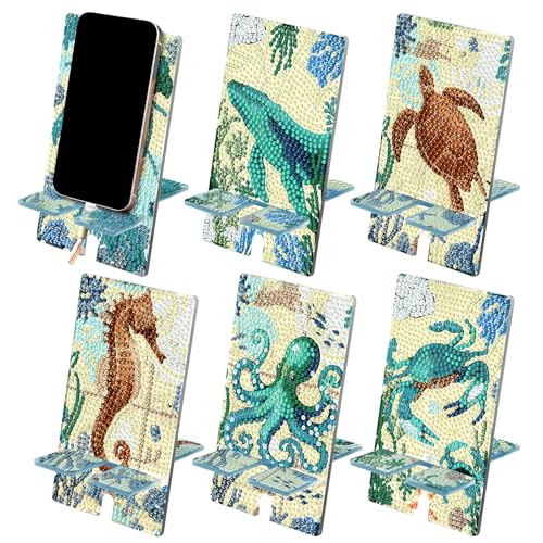 Saillong 6 Pcs Sea Animals Diamond Art Phone Stand, Cell Phone Holder - style: Sea Animals