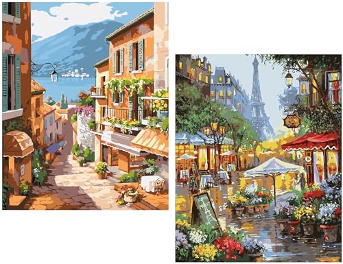QUITEDEW 2 Pack Scenery Paint by Numbers Kits for Adults,16x20 Inch. - color: C2-scenery