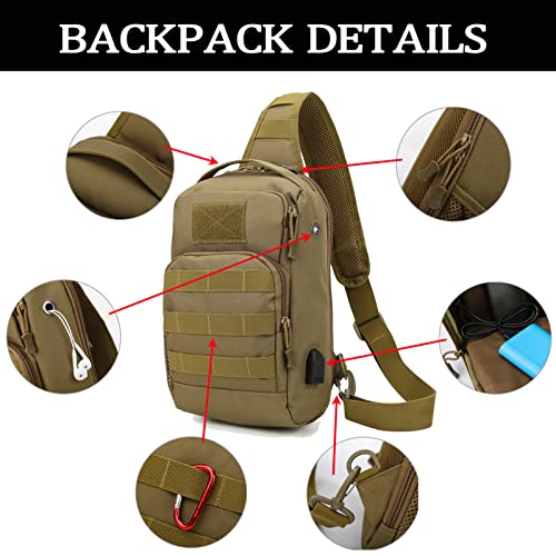 Valinov Tactical Shoulder Bag,Molle Shoulder Backpacks,Military Sling Daypack Backpack with USB Charging port - color: 2 Pack Black