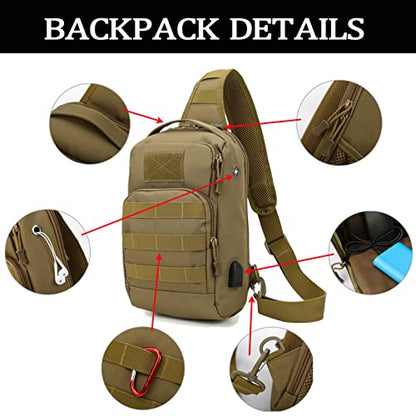 Valinov Tactical Shoulder Bag,Molle Shoulder Backpacks,Military Sling Daypack Backpack with USB Charging port - color: 2 Pack Black