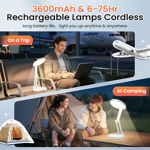 One Fire Rechargeable Table Lamp, 3600mAh Battery Operated Lamp Dorm Lamp - color: White
