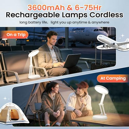 One Fire Rechargeable Table Lamp, 3600mAh Battery Operated Lamp Dorm Lamp - color: White