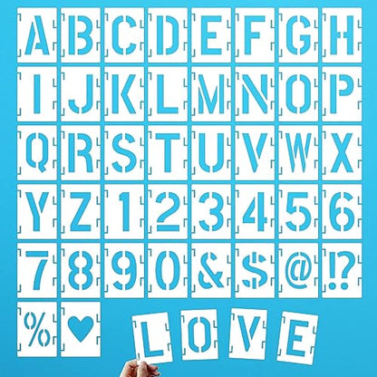 5 Inch Letter Stencils Numbers Craft Stencils, 42 Pcs Reusable Alphabet Templates Interlocking Stencil Kit for Painting on Wood, Wall, Fabric, Rock, Signage - size: 5 Inch