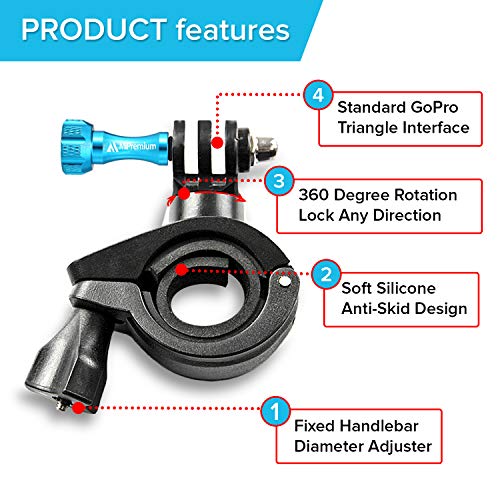 MiPremium Bike Handlebar Pole Mount for GoPro Hero 13 12 11 10 9 8 7 6 5 4 3 2 Black Silver Session, AKASO Campark & Other Action Camera Accessories. & Motorcycle & Bicycle Clamp Mount Adapter
