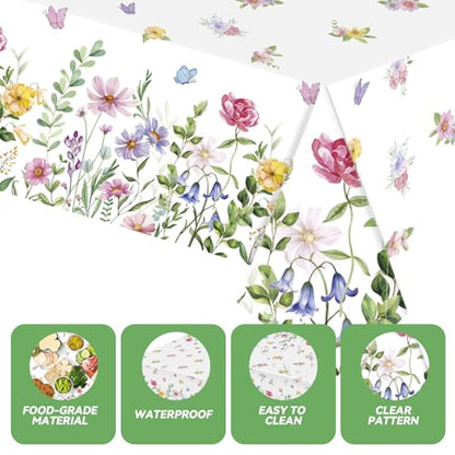3Pcs Wildflower Plastic Tablecloths, Disposable Floral Butterfly Tablecover - color: Floral
