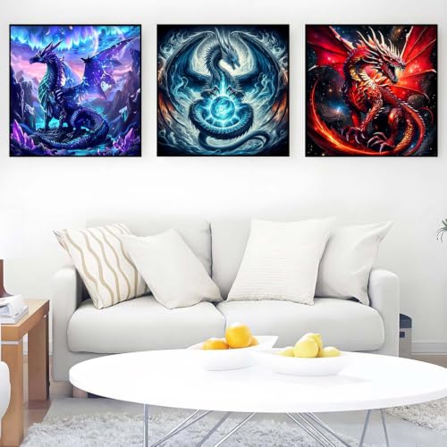 Ekuxom 3 Pack Diamond Art Kits for Adults-Dragon Diamond Painting Kits - color: 3pack-Dragon