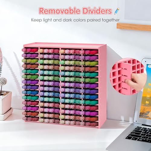 SANFURNEY 196 Slots Marker Organizer Art Marker Holder Pink