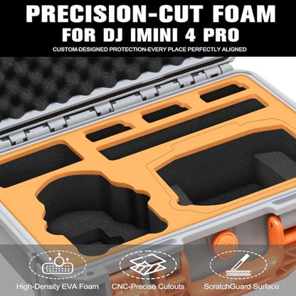 Hard Case for DJI Mini 3 Pro: with Custom Foam for DJI Mini 3/4 Pro Drone - color: Gray & Orange