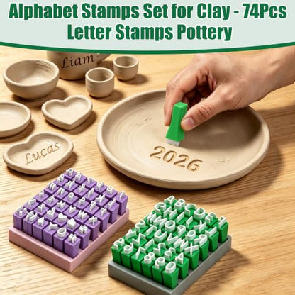 Alphabet Stamps Set for Clay | 74Pcs 1/2"/12.7mm Pottery Letter Stamps