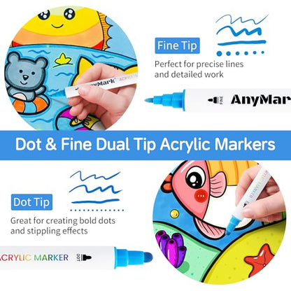 AnyMark 80 Colors Acrylic Paint Markers Dot & Fine Paint Pens - color: 80