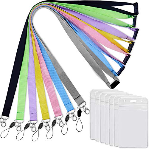 7Pack Multicolor Lanyards Quick Release with Clear Vertical ID Badge Holder - color: 7 Colors Lanyard With Vertical Badge Holder
