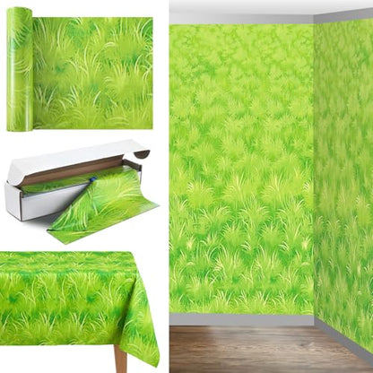 Oudain 54 Inch x 100 ft Meadow Green Grass Tablecloth Roll with Cutter Box - style: Green Grass