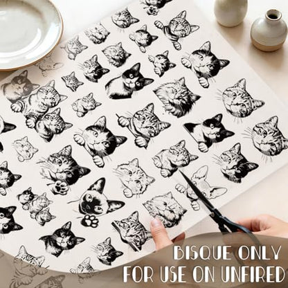 EVERJOYCRAFT 4pcs Underglaze Transfers for Pottery Cute Cat Ceramic Decals - color: Cute Cat Head