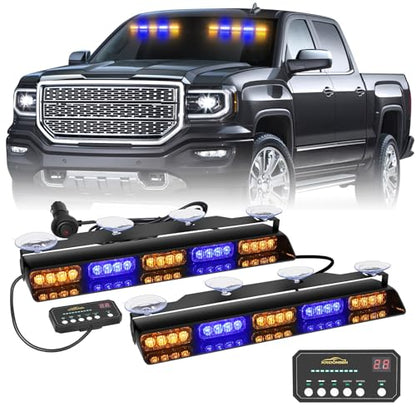 XRIDONSEN 2x 17 inch Dash Strobe Lights for Trucks, Windshield Lights - color: Amber/Blue