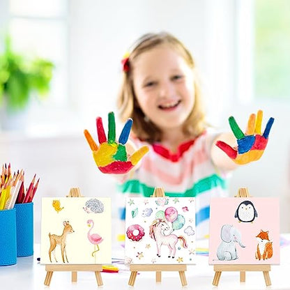 128 Pcs /64 Pack 4 x 4 Inch Mini Canvas and Easel Set Bulk for Paint Party - size: 4 x 4 Inch
