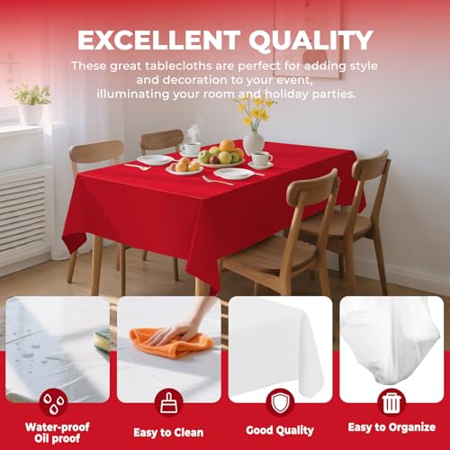 10 Pack Premium Disposable Plastic Tablecloth 54" X 108" Rectangle Table Cover for Birthdays Weddings Christmas Anniversary Buffet Table (Red) - color: Red, size: 54" X 108" Rectangle