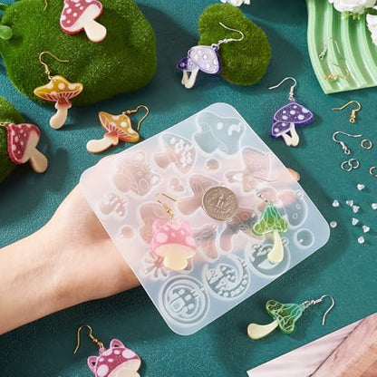Elecrelive Cute Mushroom Earring Molds Colorful DIY UV Epoxy Resin Casting - color: Clear-Mushroom