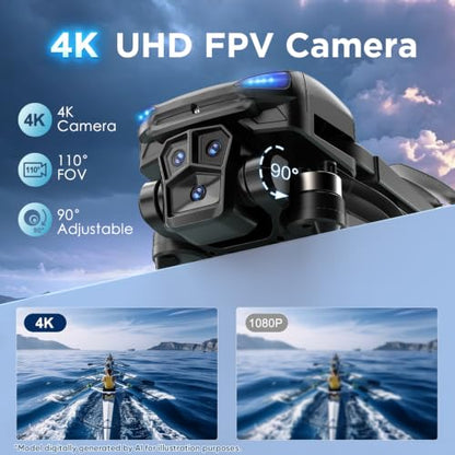 GPS Drone with 4K Camera for Adults, RC Foldable Quadcopter with 4.5” HD Screen Controller, Brushless Motor, GPS Auto Return, 60 Min Flight, 4GB SD Card, Beginner Gift, Under 249g