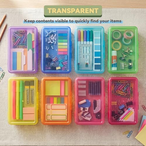 novelinks 5x8 Inch Plastic Pencil Box, Small Clear Storage Bins with Lids - size: 8 Pack