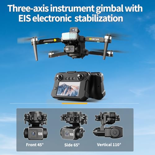 5.6” Touch Screen Drone with 3-Axis Gimbal & 4K Camera, 5G FPV Transmission, GPS + Optical Flow Positioning, Brushless Motor, 360° Laser Obstacle Avoidance, 7-Level Wind Resistance, Return to Home – Professional Aerial Photography Quadcopter for Adults