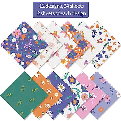6x6" Cardstock Single Sided Scrapbooking,Craft Decorative Scrap Book Paper - color: 24sheets-fresh flowers