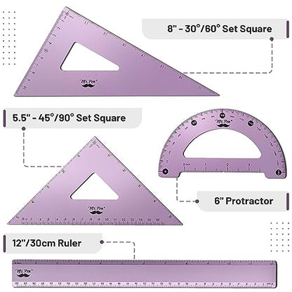 Mr. Pen- Metal Geometry Kit, 4 Pack, 45° & 30°/60° Set Squares - color: Blue Magenta Color
