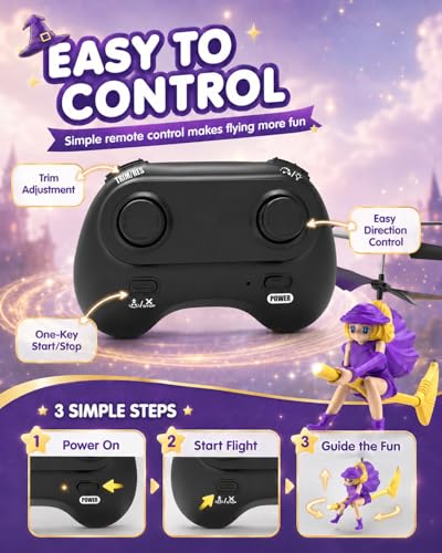 Flying Witch Toy for Kids, Halloween Remote Control Flying Toy - color: Purple