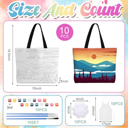 Locmeo 10 Set Paint and Sip Canvas Bags Pre Drawn Kit,Scenery - style: Scenery