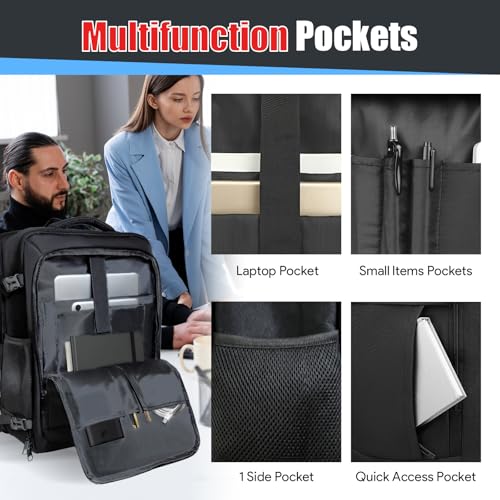 45L Travel Backpack for Men, Expandable Carry On Backpack, Black - color: Black, size: 17.3 inch (21"x13"x9")