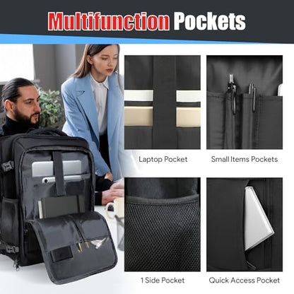 45L Travel Backpack for Men, Expandable Carry On Backpack, Black - color: Black, size: 17.3 inch (21"x13"x9")